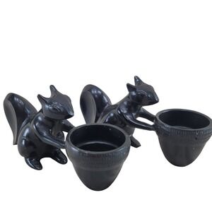 2 Crate & Barrel Squirrel Acorn Votive Candle Holders Dark Brown Metal 583-235